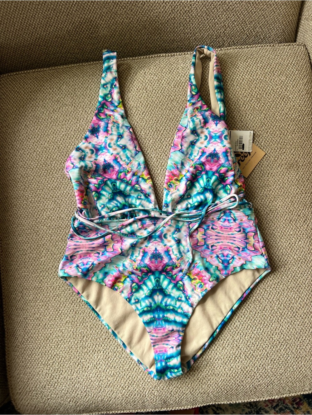 NWT REEF Swimsuit in Multicolor Tie-Dye Print
